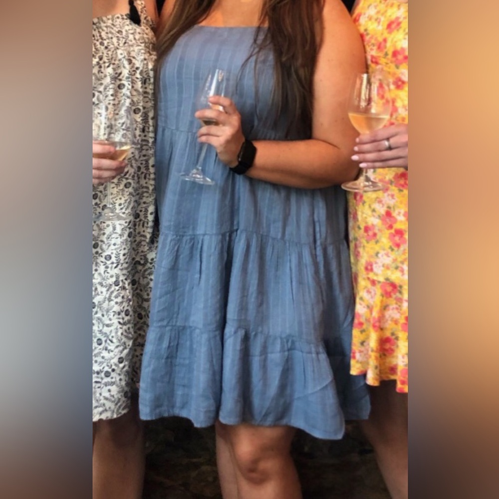 Blue Above the Knee Spaghetti Strap Sun Dress